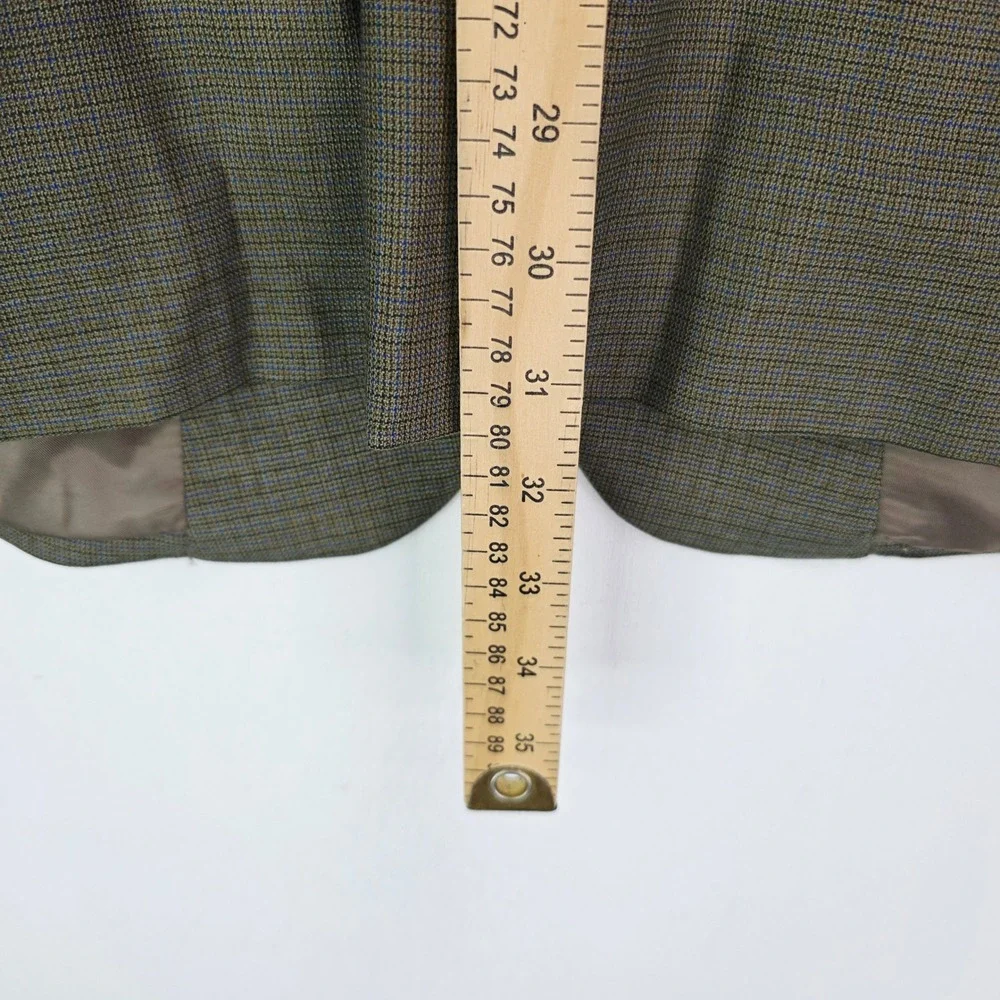 Jos. A. Bank Mens 48R Sport Coat Blazer Olive Green/Blue Micro Check 100% Wool